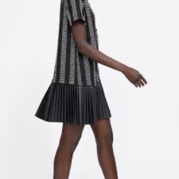 Zara Textured Weave Faux Leather Pleated Dress - Picture 2 of 9